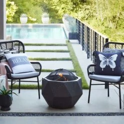 Laila Ali Black & White Paint Brush Outdoor Throw Pillow, 18" -Patio Furniture Shop laila ali black white paint brush outdoor throw pillow 18 2