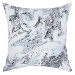 Laila Ali Bryant Blue & Grey Marble Outdoor Throw Pillow, 16"