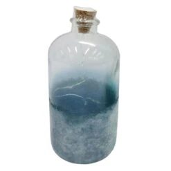 LED Blue Glass Bottle Lantern, 10"