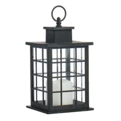 LED Candle Weatherproof Black Lantern With Timer, 10"
