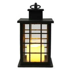 LED Candle Weatherproof Black Lantern With Timer, 10" -Patio Furniture Shop led candle weatherproof black lantern with timer 10 3