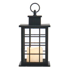 LED Candle Weatherproof Black Lantern With Timer, 10" -Patio Furniture Shop led candle weatherproof black lantern with timer 10 4