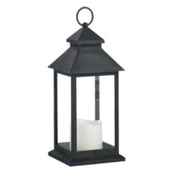 LED Candle Weatherproof Black Lantern With Timer, 12"