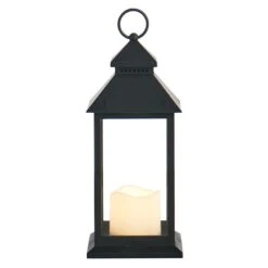 LED Candle Weatherproof Black Lantern With Timer, 12" -Patio Furniture Shop led candle weatherproof black lantern with timer 12 3