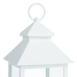 LED Candle Weatherproof White Lantern With Timer, 12" -Patio Furniture Shop led candle weatherproof white lantern with timer 12 2