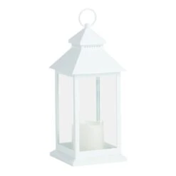 LED Candle Weatherproof White Lantern With Timer, 12"