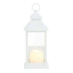 LED Candle Weatherproof White Lantern With Timer, 12" -Patio Furniture Shop led candle weatherproof white lantern with timer 12 4