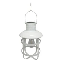 LED White Metal Farmhouse Solar Lantern