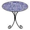 Medium Blue Mosaic Bird Bath With Stand, 21"