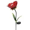 Metal Fused-Glass Red Poppy Flower Stake & Solar Panel, 36"