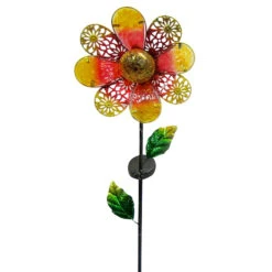 Metal Glass Flower Garden Stake & Solar Panel, 41"