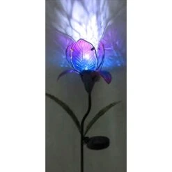 Metal Glass Flower Stake & Solar Light Purple, 36" -Patio Furniture Shop metal glass flower stake solar light purple 36 2