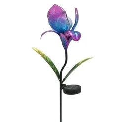 Metal Glass Flower Stake & Solar Light Purple, 36"