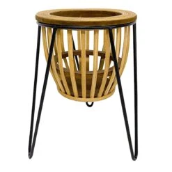 Metal & Rattan Plant Stand, Small