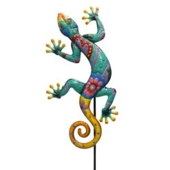 Multicolor Lizard Metal Yard Stake, 42"