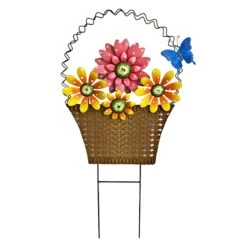 Multicolor Metal Flower Basket Garden Stake, 16.8"