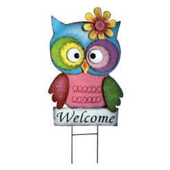 Multicolored Welcome Owl Yard Stake, 30"