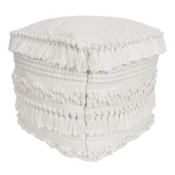 Natural Outdoor & Indoor Fringe Pouf, 17"