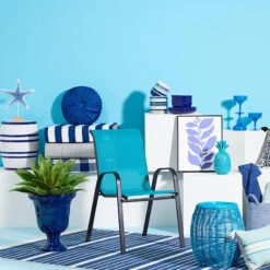 Navy Awning Striped Gusseted Outdoor Deep Seat Cushion -Patio Furniture Shop navy awning striped gusseted outdoor deep seat cushion 4