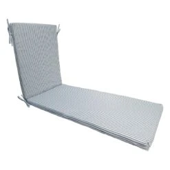Navy Blue Ticking Striped Basic Outdoor Chaise Lounge Cushion