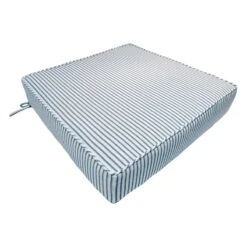 Navy Blue Ticking Striped Outdoor Gusseted Deep Seat Cushion