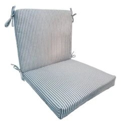 Navy Blue Ticking Striped Outdoor Hinged Seat Cushion