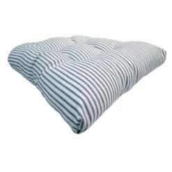 Navy Blue Ticking Striped Outdoor Wicker Seat Cushion