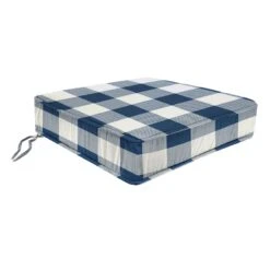 Navy Buffalo Check Gusseted Outdoor Deep Seat Cushion