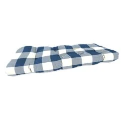 Navy Buffalo Check Outdoor Wicker Settee Cushion