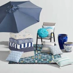 Navy Ticking Striped Gusseted Outdoor Deep Seat Cushion -Patio Furniture Shop navy ticking striped gusseted outdoor deep seat cushion 3