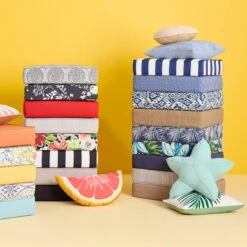 Navy Ticking Striped Gusseted Outdoor Deep Seat Cushion -Patio Furniture Shop navy ticking striped gusseted outdoor deep seat cushion 5