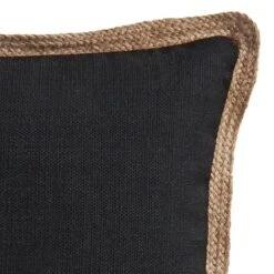 Olinen Black Outdoor Throw Pillow With Jute Trim, 18" -Patio Furniture Shop olinen black outdoor throw pillow with jute trim 18 2