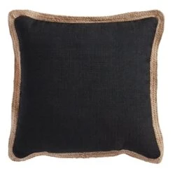 Olinen Black Outdoor Throw Pillow With Jute Trim, 18"