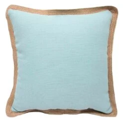 Olinen Light Blue Outdoor Throw Pillow With Jute Trim, 18"
