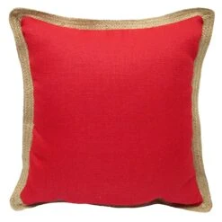 Olinen Red Outdoor Throw Pillow With Jute Trim, 18"