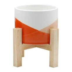 Orange Colorblock Ceramic Citronella Candle With Stand