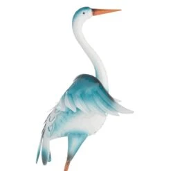 Outdoor Blue & White Metal Crane Figurine, 27" -Patio Furniture Shop outdoor blue white metal crane figurine 27 3