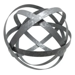 Outdoor Galvanized Metal Bands Sphere Figurine, 16"