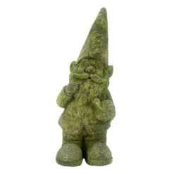 Outdoor Green Garden Gnome With Snail Figurine, 15"
