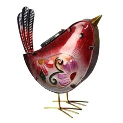 Outdoor Metal & Glass Bird Figurine Solar Light, 8.5"