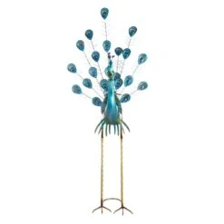 Outdoor Metal Peacock Figurine With Acrylic Jeweled Tail, 38.5" -Patio Furniture Shop outdoor metal peacock figurine with acrylic jeweled tail 38.5 2