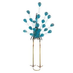 Outdoor Metal Peacock Figurine With Acrylic Jeweled Tail, 38.5" -Patio Furniture Shop outdoor metal peacock figurine with acrylic jeweled tail 38.5 3