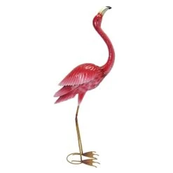 Outdoor Pink Metal Flamingo Figurine, 41"