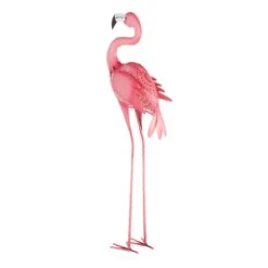 Outdoor Pink Metal Standing Flamingo Figurine, 35" -Patio Furniture Shop outdoor pink metal standing flamingo figurine 35 2