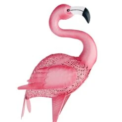 Outdoor Pink Metal Standing Flamingo Figurine, 35" -Patio Furniture Shop outdoor pink metal standing flamingo figurine 35 3
