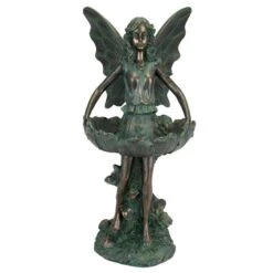 Outdoor Rustic Copper Fairy Birdfeeder Figurine, 20.5"