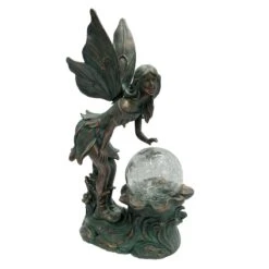 Outdoor Rustic Copper Fairy Solar Orb Light Figurine, 15.5"