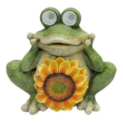 Outdoor Sunflower Frog Solar Light Figurine, 10.5"