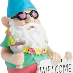 Outdoor Welcome Sign Beach Garden Gnome Figurine, 16" -Patio Furniture Shop outdoor welcome sign beach garden gnome figurine 16 3