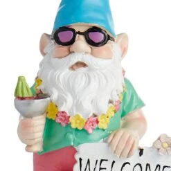Outdoor Welcome Sign Beach Garden Gnome Figurine, 16" -Patio Furniture Shop outdoor welcome sign beach garden gnome figurine 16 4